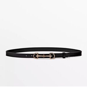 Massimo Dutti Women's EQUESTRIAN NAPPA LEATHER BELT Black Size XS/75